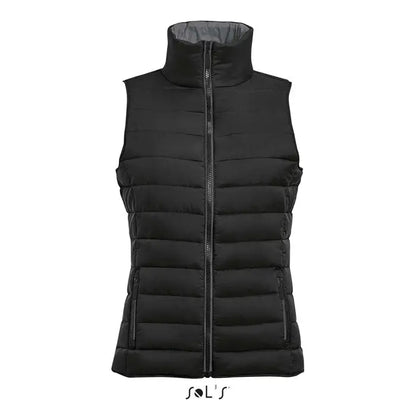 Bodywarmer femeie wave 180g vestă neagră matlasată fără mâneci cu guler înalt și fermoar frontal
