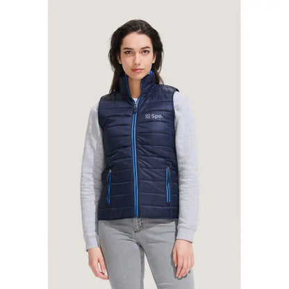 Bodywarmer femeie wave 180g vesta matlasata bleumarin cu fermoar si finisaje albastre vii