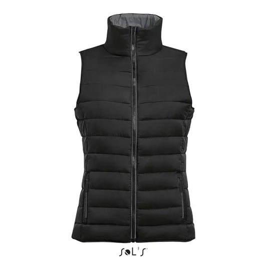 Bodywarmer femeie wave 180g vestă neagră matlasată fără mâneci cu guler înalt și fermoar frontal