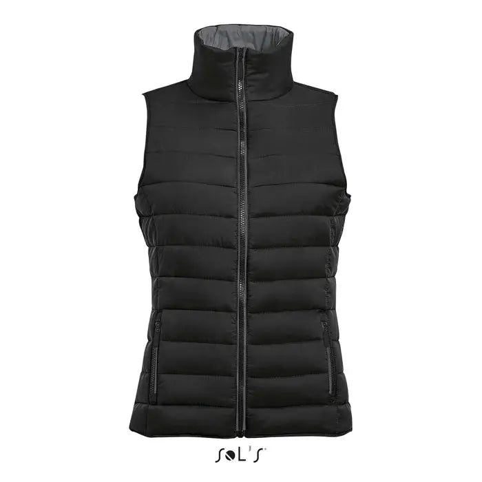 Bodywarmer femeie wave 180g vesta neagra matlasata fara maneci cu guler inalt si fermoar frontal