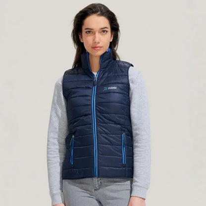 Bodywarmer femeie wave 180g cu vesta matlasată bleumarin și fermoar și margini albastre vii