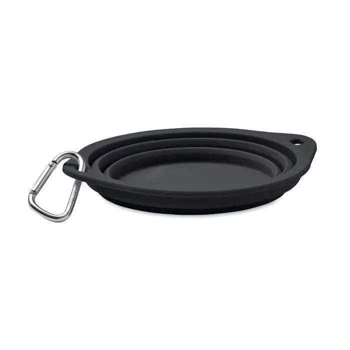 Bol portabil pentru animale de companie 350 ml bol pliabil negru din silicon cu carabinieră argintie pentru transport facil