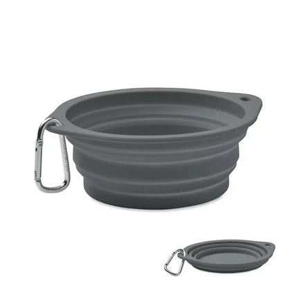 Bol portabil pentru animale de companie 350 ml din silicon pliabil gri cu carabinieră argintie pentru transport facil