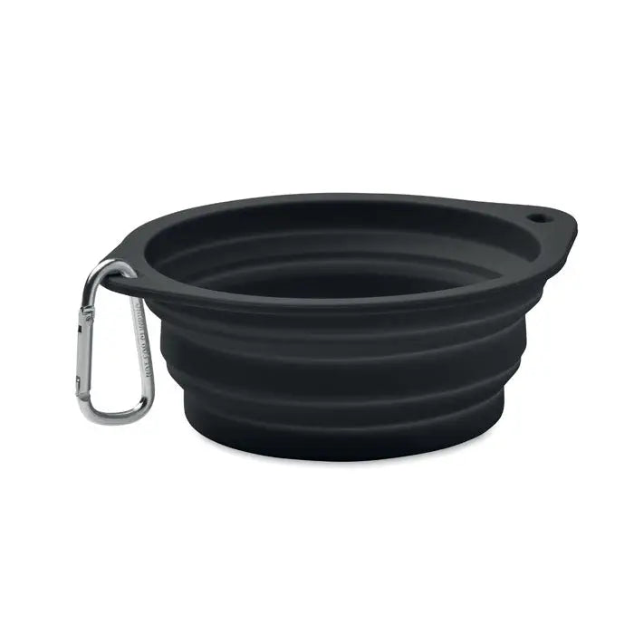 Bol portabil pentru animale de companie 350 ml sensibil, pliabil din silicon negru cu carabinieră argintie