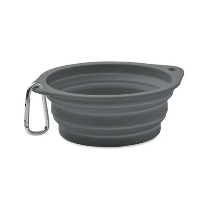 Bol portabil pentru animale de companie 350 ml din silicon pliabil gri cu carabinieră argintie pentru transport facil