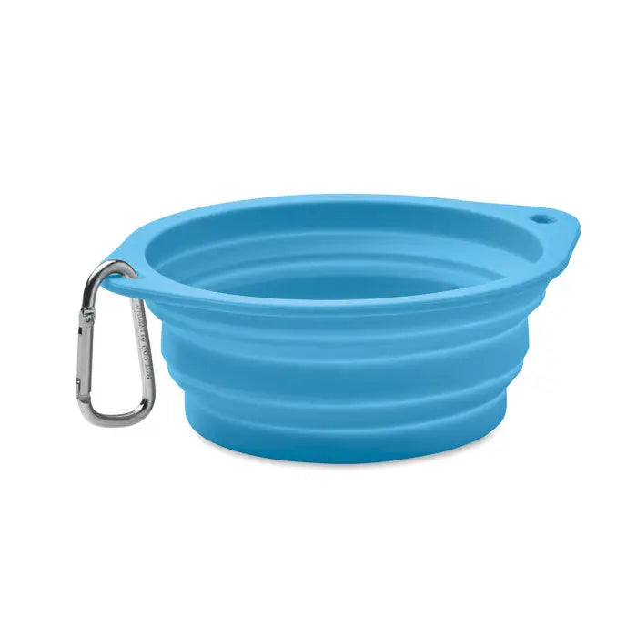 Bol portabil albastru din silicon pliabil pentru animale de companie cu clema argintie carabinier de 350 ml