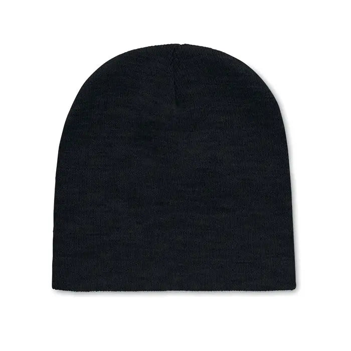 Bonita din poliester rpet beanie negru cu textura subtilă heather și manșetă striată ajustată
