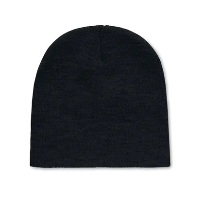 Bonita din poliester rpet beanie negru cu textura subtilă heather și manșetă striată ajustată