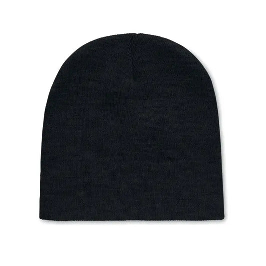 Bonita din poliester rpet beanie negru cu textura subtilă heather și manșetă striată ajustată