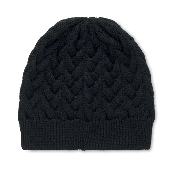 Bonita din tricot cablu din rpet un caciula neagra din lana tricotata cu model texturat si margine ribbing