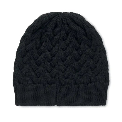 Bonita din tricot cablu din rpet un caciula neagra din lana tricotata cu model texturat si margine ribbing