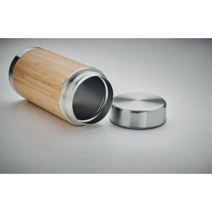 Borcan alimentar cu perete dublu 600 ml din bambus si otel inoxidabil cu design cilindric elegant