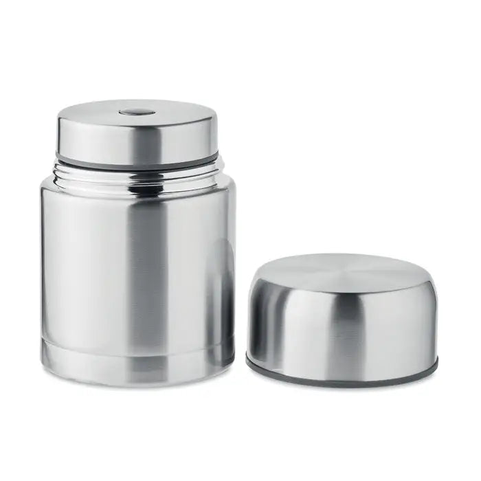 Borcan cu perete dublu 800ml din inox lucios izolat cu capac asortat si deschidere circulara mica pe partea superioara