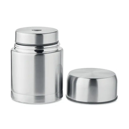 Borcan cu perete dublu 800ml din inox lucios izolat cu capac asortat si deschidere circulara mica pe partea superioara