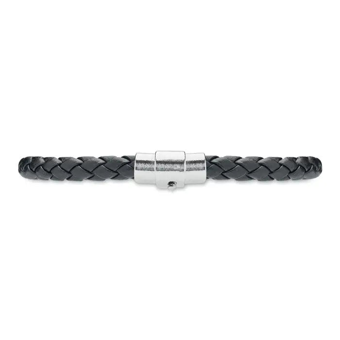 Bratara din imitatie impletita din piele neagra cu inchizatoare magnetica argintie