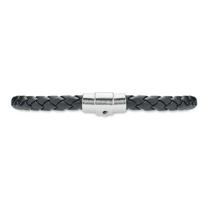 Bratara din imitatie impletita din piele neagra cu inchizatoare magnetica argintie
