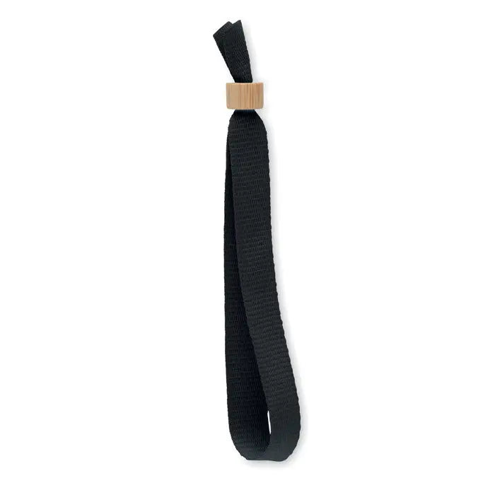 Bratara din poliester rpet neagra cu accent dreptunghiular din lemn deschis pentru purtare la incheietura