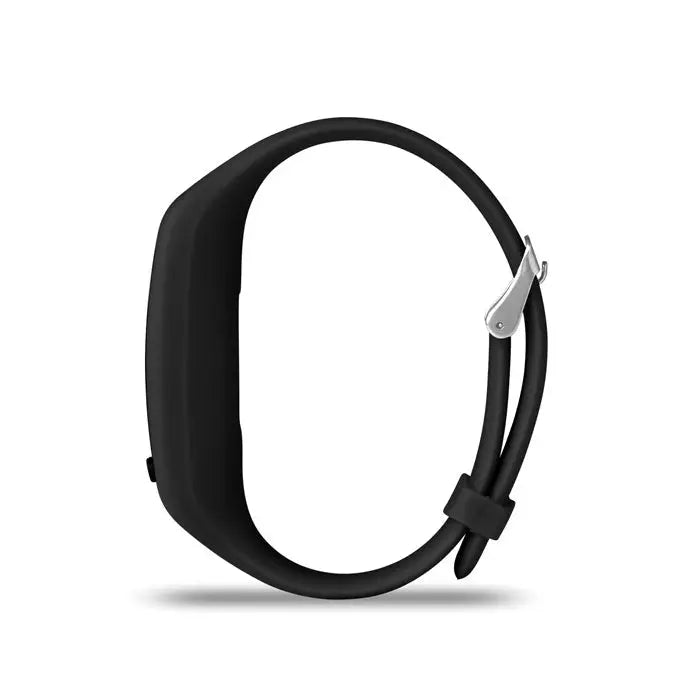 Bratara pedometru cu bandă de silicon negru și închizătoare argintie ton, ideală pentru fitness