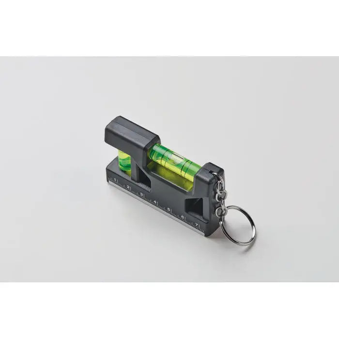 Breloc abs cu nivel magnetic negru cu fiola lichid verde si marcaje rigla pentru masuratori precise