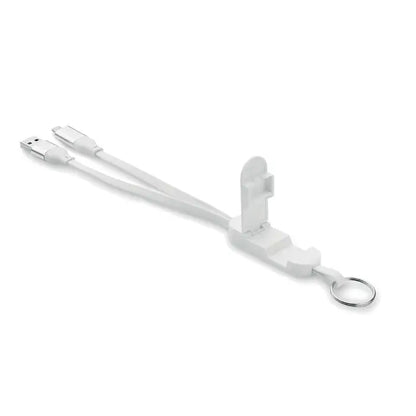 Breloc cablu de încărcare usb dublu alb 60w din abs reciclat cu inel chei și suport pentru telefon