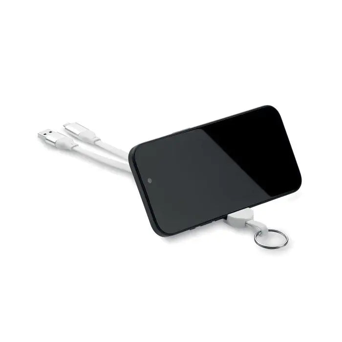Breloc cablu de 60w alb cu doua porturi usb din abs reciclat si agatatoare pentru chei