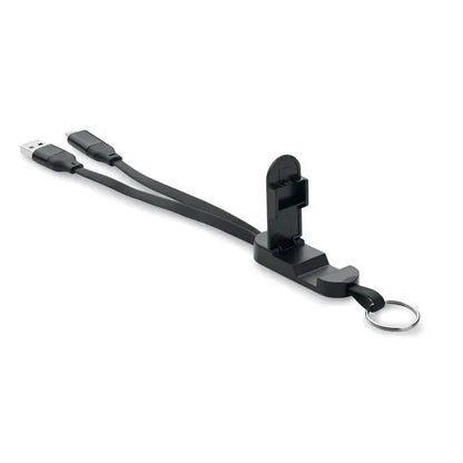 Breloc cablu de 60w abs reciclat negru cu dublu conector usb si agatatoare pentru chei