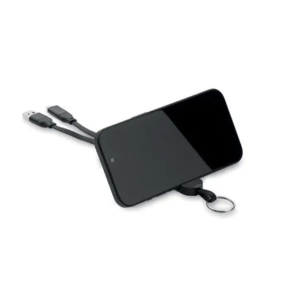Breloc cablu de 60w din abs reciclat negru cu doua porturi usb si agatator pentru chei