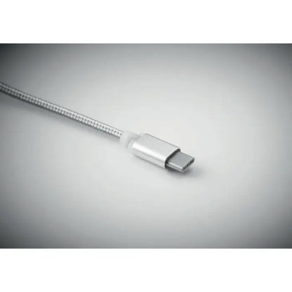 Breloc cu cablu usb tip c argintiu impletit cu conector metalic pentru incarcare si transfer date