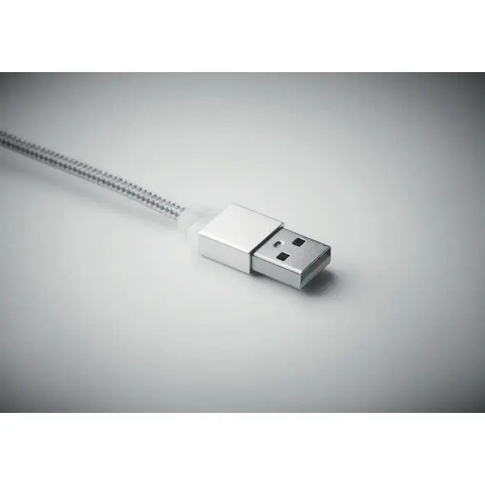 Breloc cu cablu usb tip c argintiu, cablu împletit și conector metalic elegant pentru transfer rapid