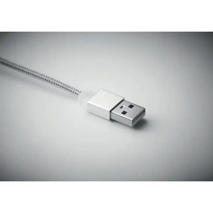 Breloc cu cablu usb tip c argintiu, cablu împletit și conector metalic elegant pentru transfer rapid