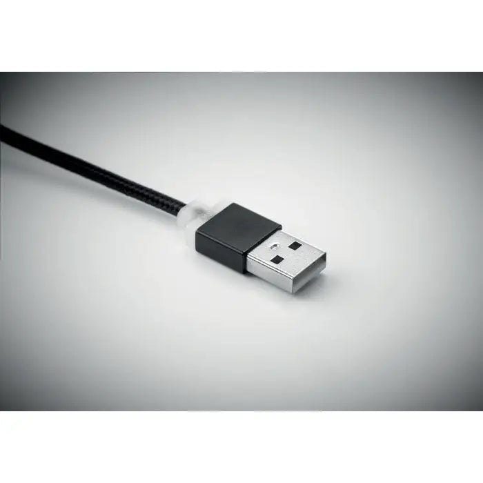 Breloc cu cablu usb tip c negru impletit cu conector argintiu si carcasa de plastic negru