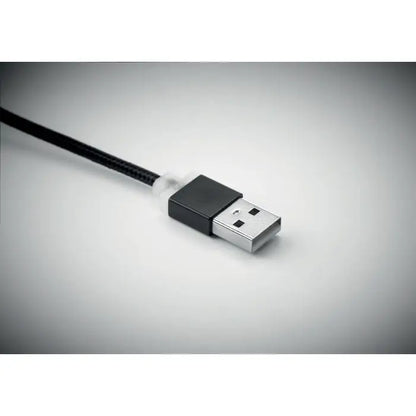 Breloc cu cablu usb tip c negru impletit cu conector argintiu si carcasa de plastic negru