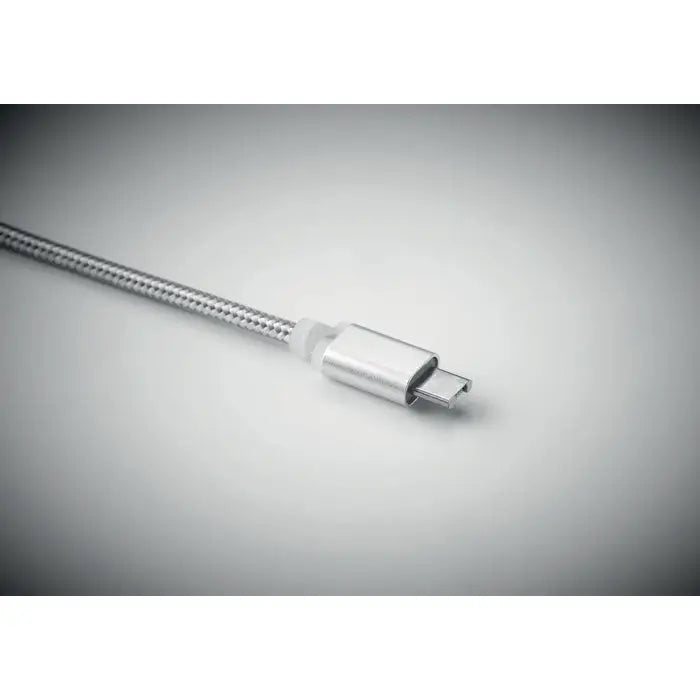 Breloc cu cablu usb tip c argintiu impletit cu conector metalic rezistent pentru incarcare rapida