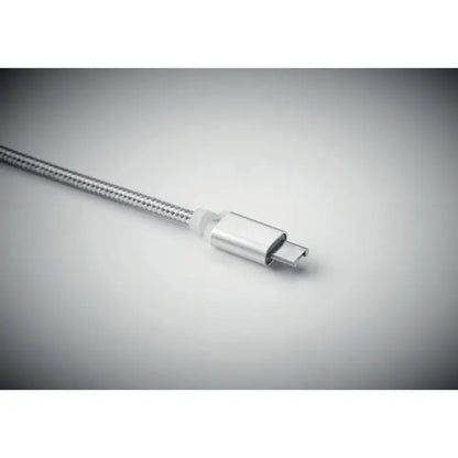 Breloc cu cablu usb tip c argintiu impletit cu conector metalic rezistent pentru incarcare rapida