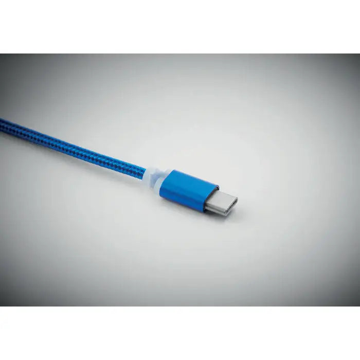 Breloc cu cablu usb tip c albastru împletit cu conector metalic pentru încărcare rapidă și transfer date