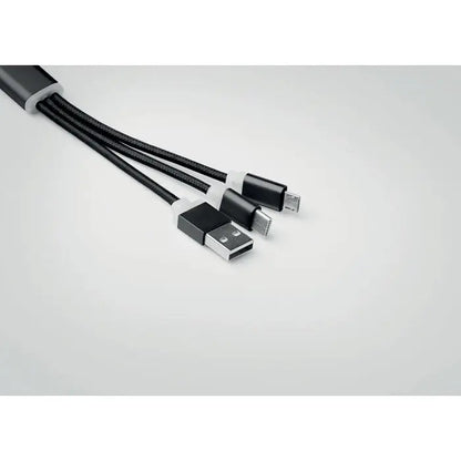 Breloc cu cablu usb tip c negru impletit cu conector usb-a micro-usb si usb-c pentru incarcare multipla