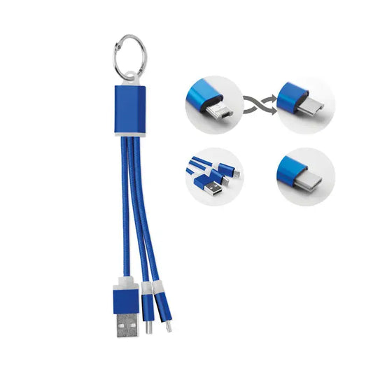 Albastru breloc cu cablu usb tip c si multiple porturi de incarcare cu agatatoare pentru chei