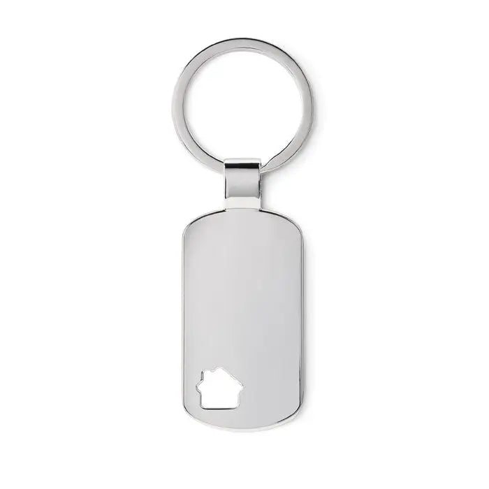 Breloc argintiu din metal cu detaliu casa decupata pentru chei sau accesorii zilnice