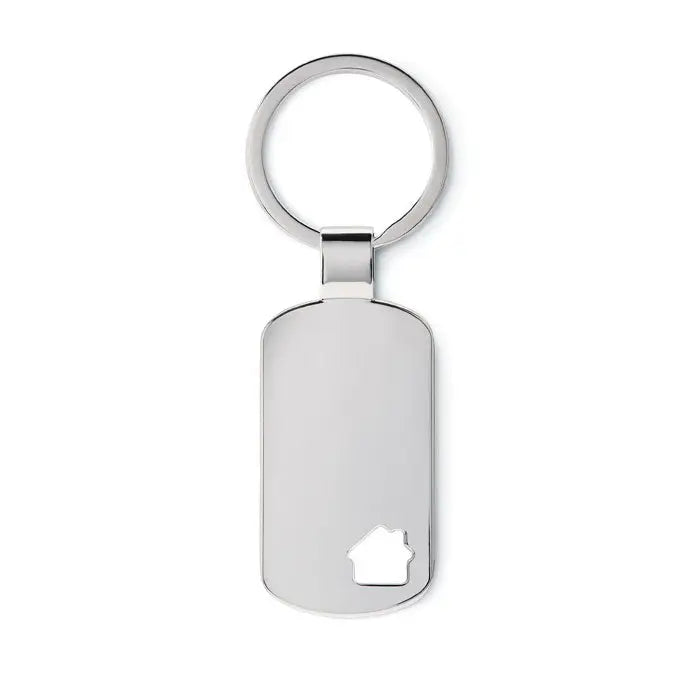 Breloc argintiu din metal cu detaliu casa decupata, ideal pentru chei sau accesorii personale