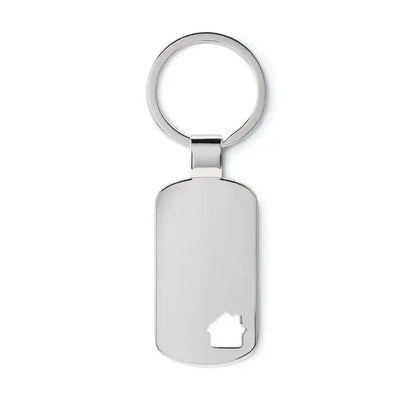 Breloc argintiu din metal cu detaliu casa decupata, ideal pentru chei sau accesorii personale