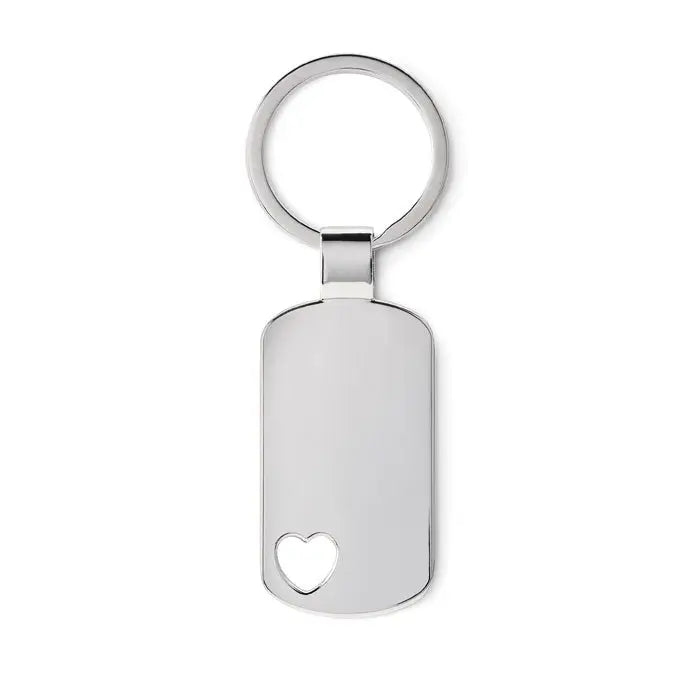 Breloc din metal argintiu cu detaliu inima decupata in partea de jos pentru chei si accesorii