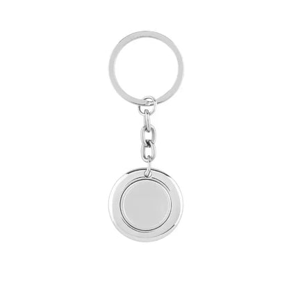 Breloc cu jeton rotund argintiu din metal reflectorizant cu lanț simplu pentru chei