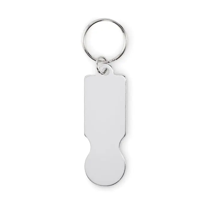 Breloc cu jeton pentru carucior din metal argintiu cu design minimalist alungit oval