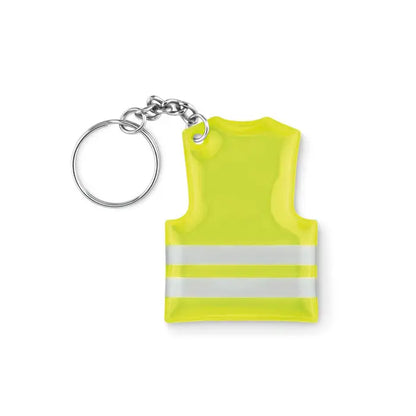 Breloc cu vesta reflectorizanta galbenă cu dungi argintii și inel metalic pentru chei