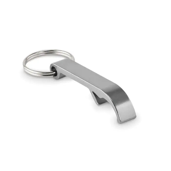 Breloc din aluminiu reciclat argintiu cu deschizator de sticle din otel inoxidabil design minimalist si elegant