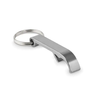 Breloc din aluminiu reciclat argintiu cu deschizator de sticle din otel inoxidabil design minimalist si elegant