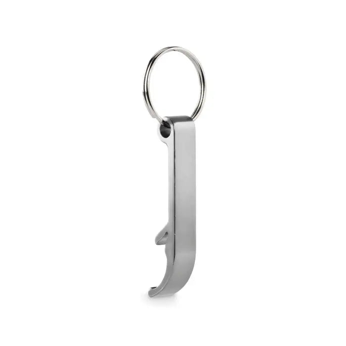Breloc din aluminiu reciclat argintiu cu deschizator de sticle din inox cu design minimalist si elegant