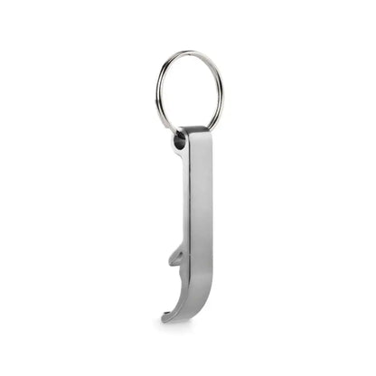 Breloc din aluminiu reciclat argintiu cu deschizator de sticle din inox cu design minimalist si elegant