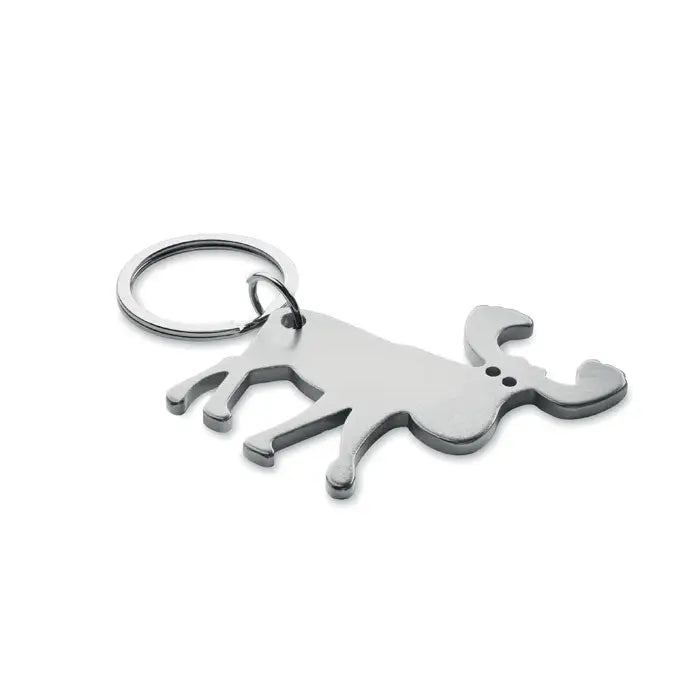 Breloc din aluminiu reciclat argintiu in forma de caine cu desfacator de sticle din otel inoxidabil