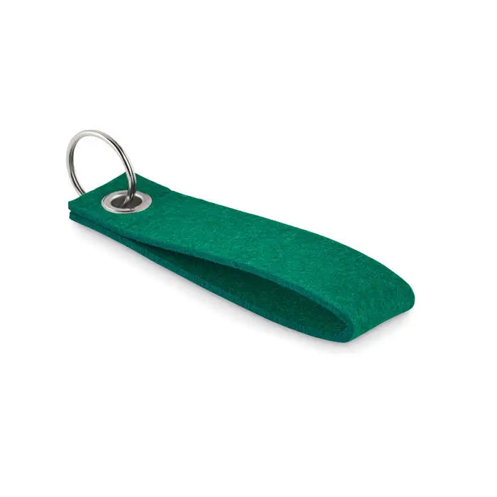 Breloc din fetru rpet verde cu inel metalic argintiu pentru chei